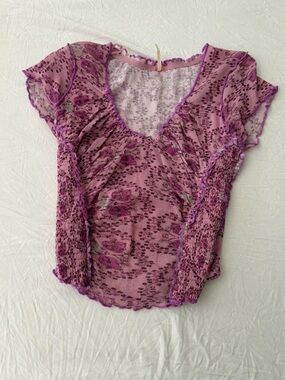 Free People Lavender-Pink Floral Paisley Print Ruffle Top